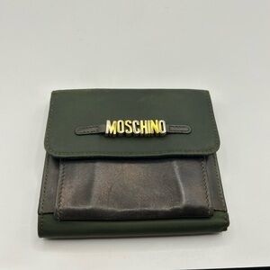 Moschino canvas and leather,  Green and Black Wallet
